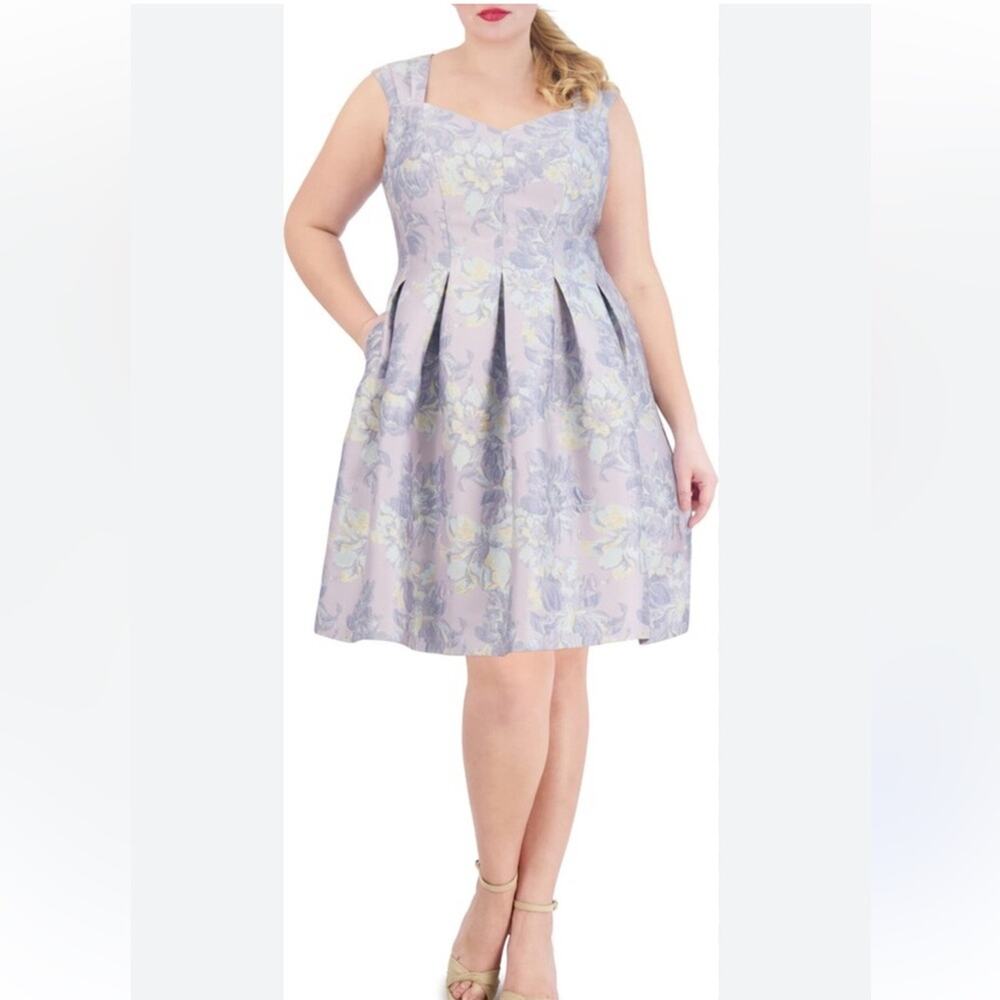 Vince Camuto Fit & Flare Occasion Floral Jacquard Purple Gold 18W